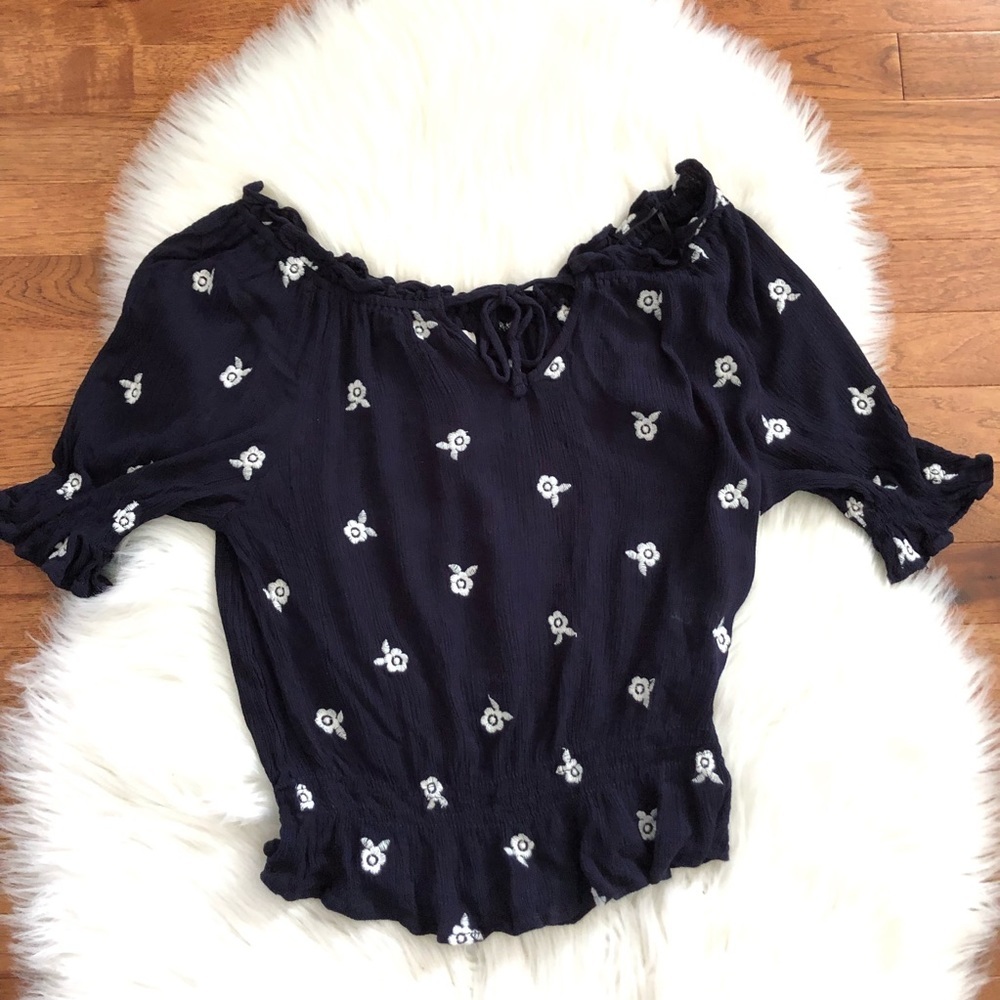 Love Teee Navy Blue off the shoulder ruffle top